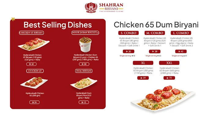Best selling dishes board at Shahran Biryani